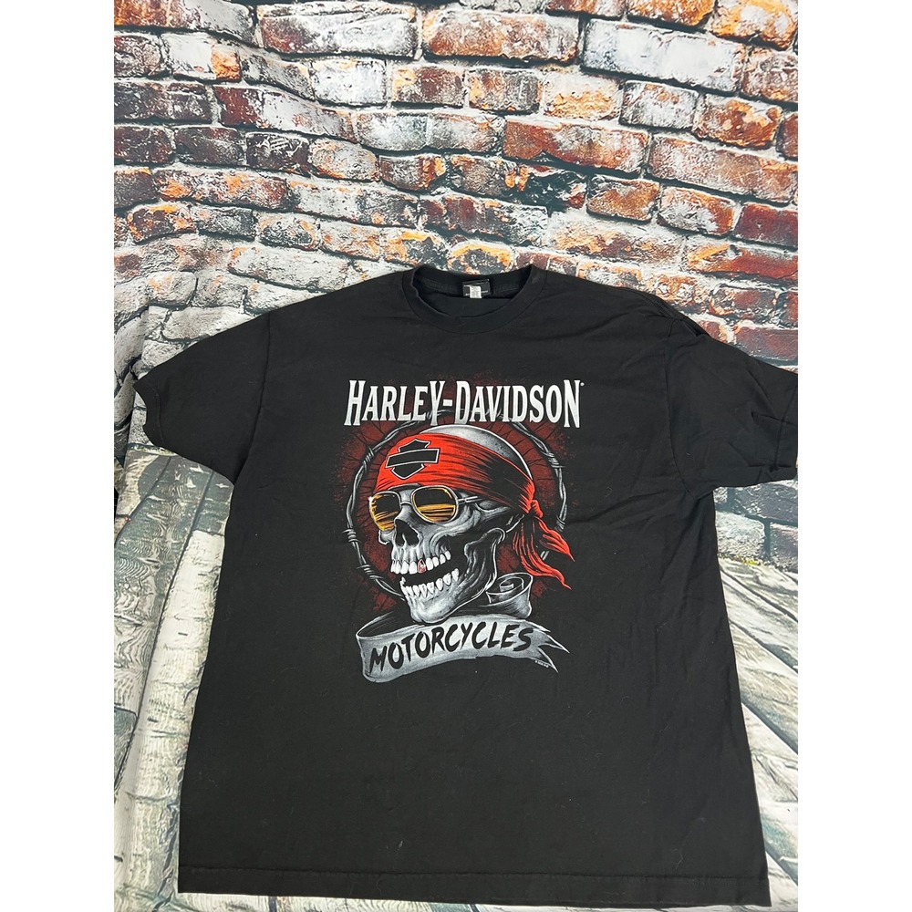 Harley Davidson Motorcycles Skull Bandana Graphic T‎ Shirt Men XXL Black